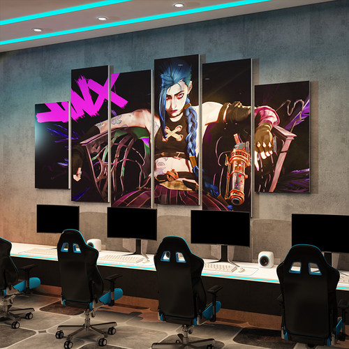 网红电竞房装修网吧双城战2布局墙面贴纸Lol Jinx挂画海报