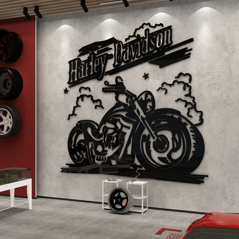网红摩托车店美容背景墙面装饰打卡修理哈雷机车间俱乐部涂鸦贴纸