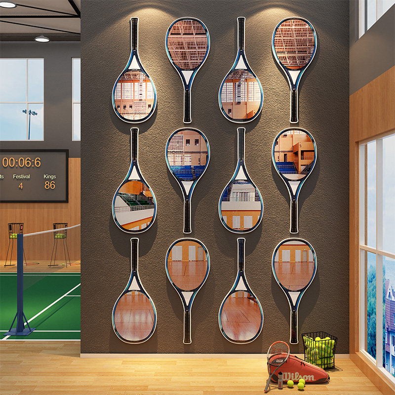 网球场馆墙面装饰拍照区打卡主题镜子氛围布置活动室文化贴纸挂画
