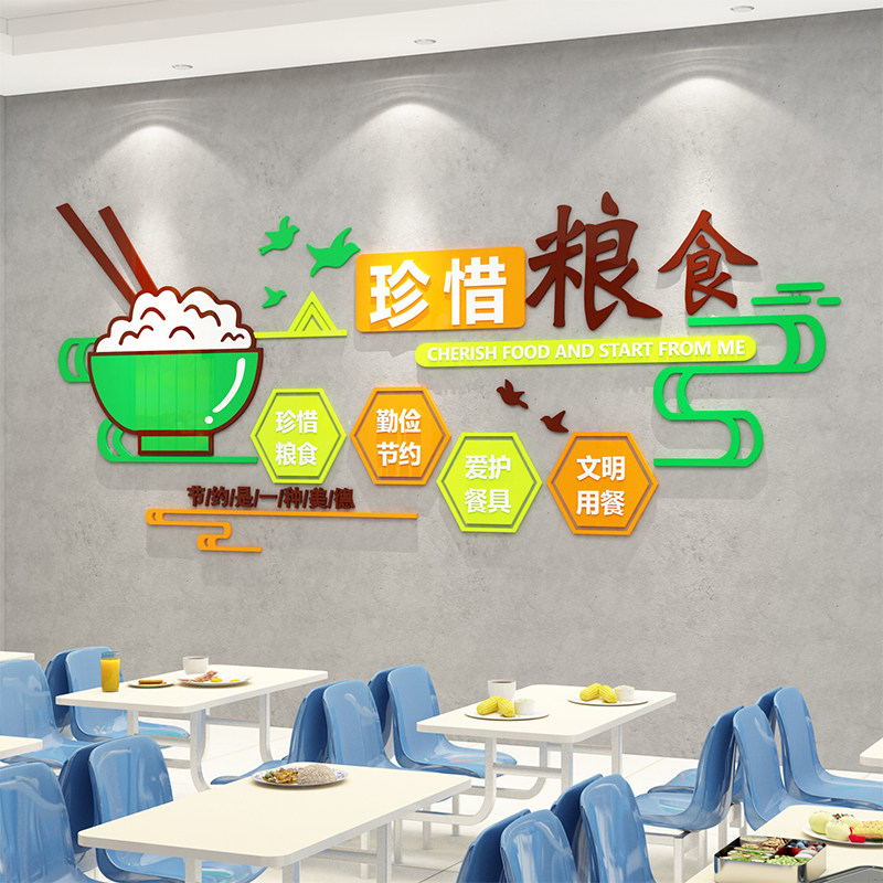 节约粮食墙贴纸食堂文化墙光盘行动珍惜标语员工餐厅墙面布置装饰,家居饰品,文化墙贴,淘宝优惠券,粉丝福利购,淘宝优惠卷