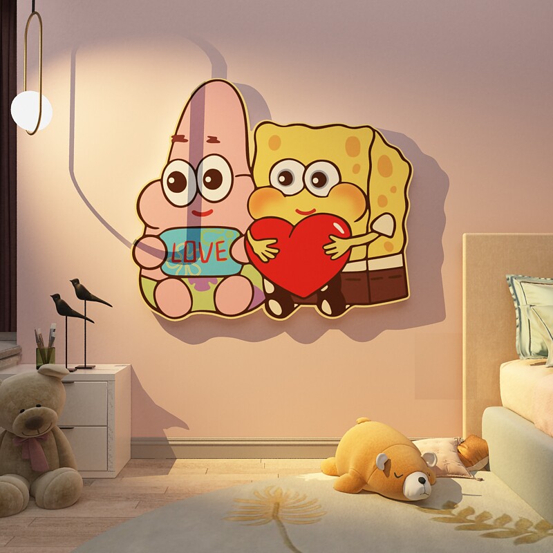 儿童房间布置海绵宝宝床头装饰品网红女孩公主卧室墙面卡通贴纸画
