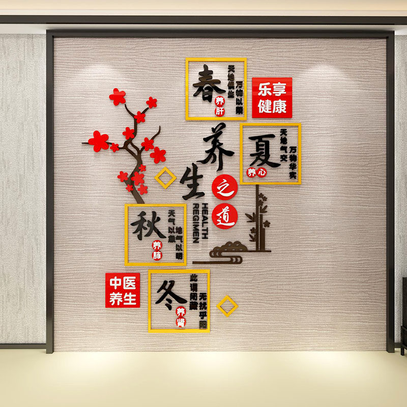 中医养生馆氛围背景墙装饰针艾灸文化推拿理疗形象美容院贴纸挂画