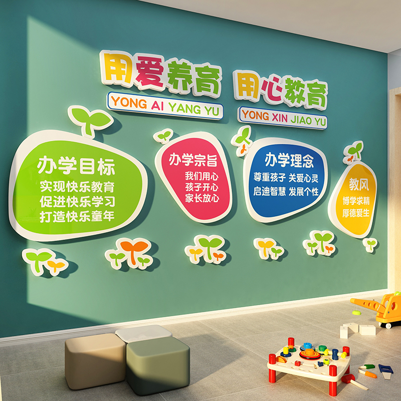 幼儿园墙面装饰办园理念墙大厅环创主题文化墙布置早教托管班贴纸