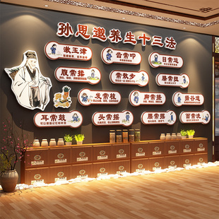 网红中医养生馆装饰文化背景挂画图形象孙思邈十三法广告宣传素材
