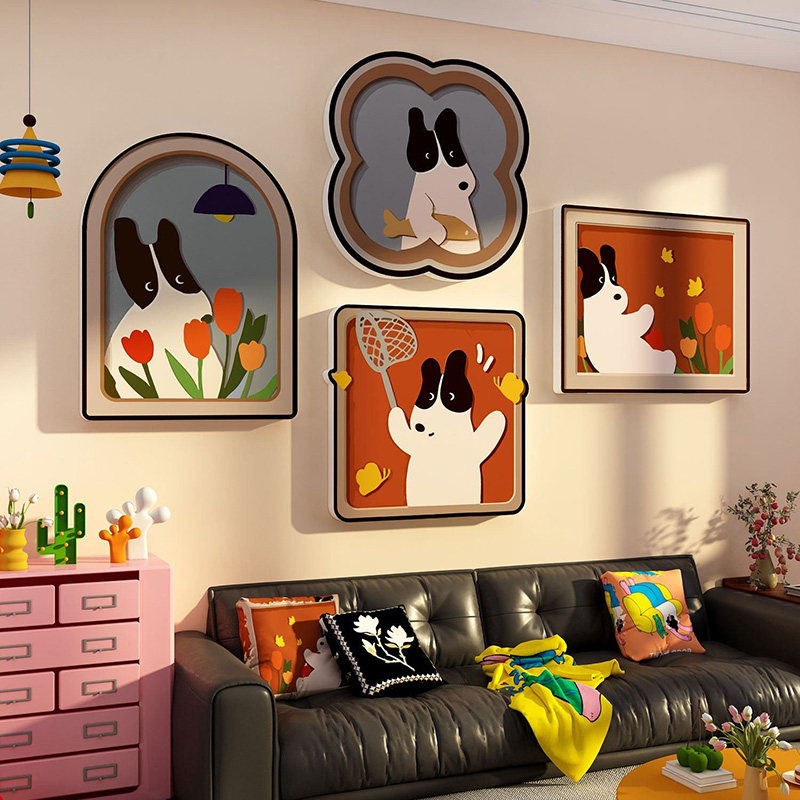 中古多巴胺小狗客厅沙发电视机背景墙面装饰壁挂件2026新款画贴纸,家居饰品,软装墙贴,淘宝优惠券,粉丝福利购,淘宝优惠卷