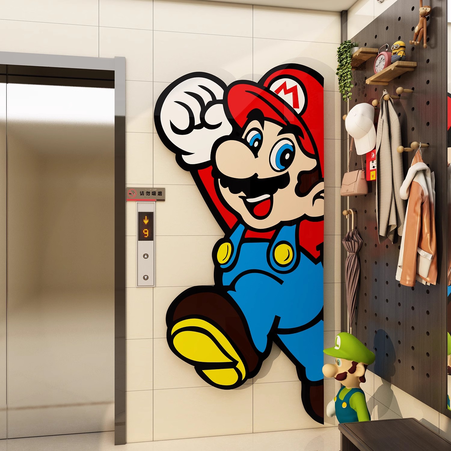 欢迎回家电梯厅间门口贴纸一梯户装饰氛围布置玄关入户墙面马里奥