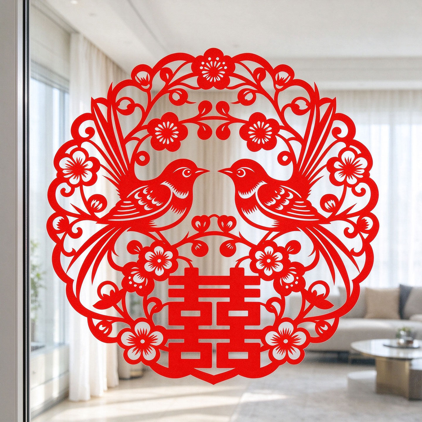 喜字窗花结婚静电贴纸双喜婚房窗户窗贴客厅阳台玻璃门贴水贴