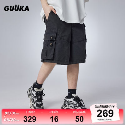 GUUKA日字扣织带工装短裤