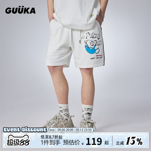 GUUKA猫系印花360克短裤