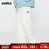 男款 冬季 保暖 GUUKA潮牌白色加绒加厚棉裤 爱心刺绣直筒防寒裤 宽松