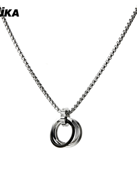 GUUKA不锈钢字母项链男潮盒子链 情侣嘻哈四环戒指相扣毛衣项链女