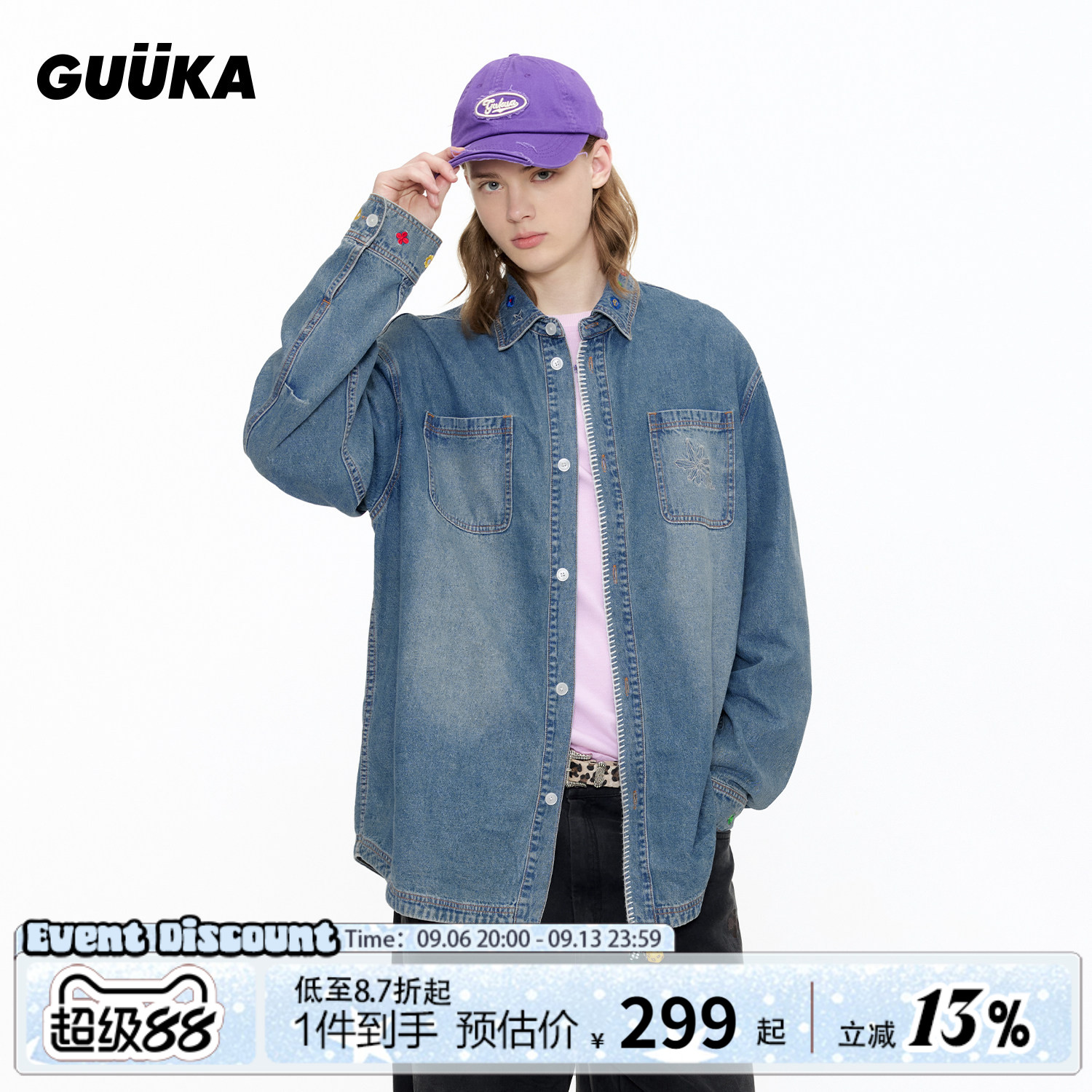 GUUKA美式复古牛仔衬衫图片