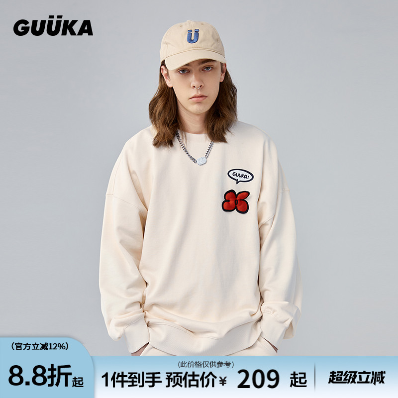 GUUKA花卉趣味涂鸦落肩卫衣