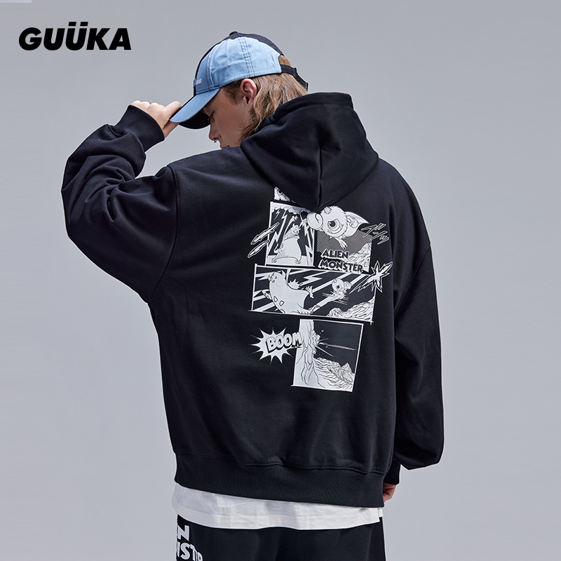 GUUKA小怪兽印花连帽卫衣