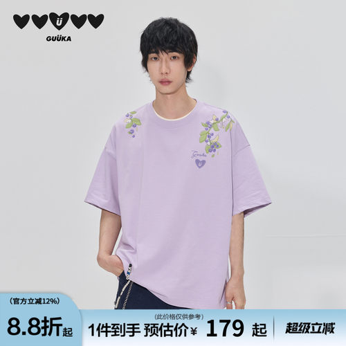 GUUKA蓝莓绣珠片短袖T恤
