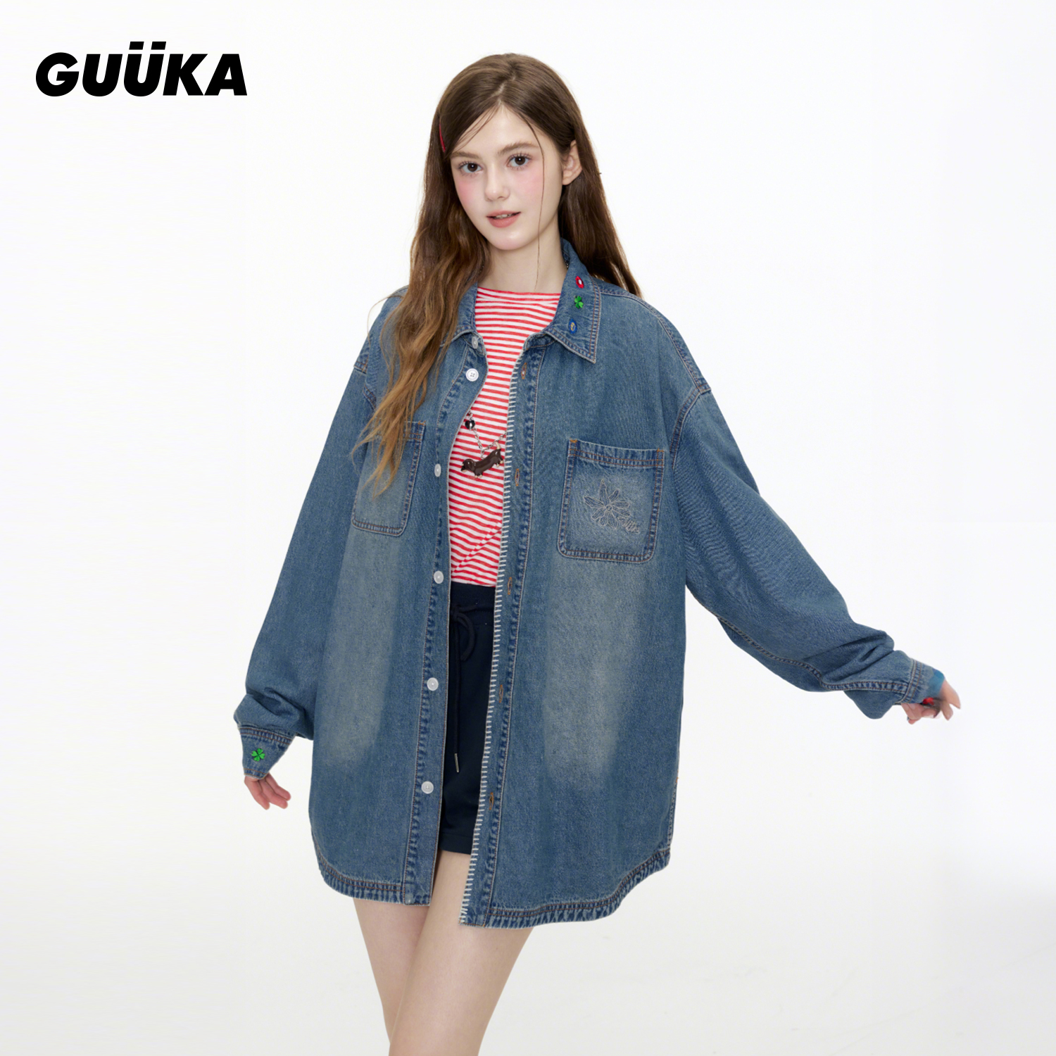 GUUKA美式复古牛仔衬衫