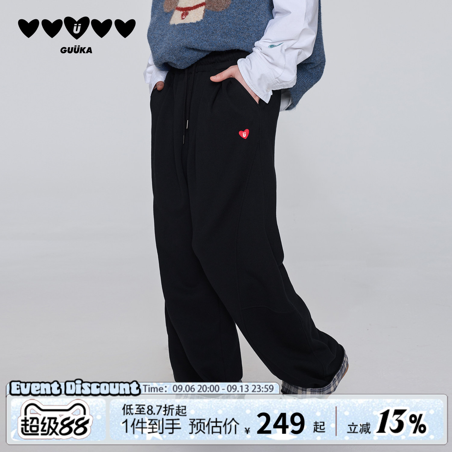GUUKA街头松弛感格纹裤脚弯刀裤图片