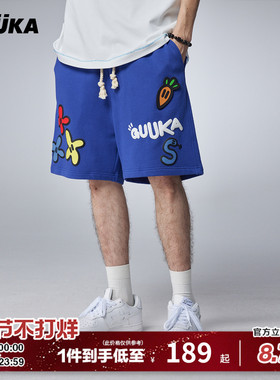 GUUKA&Agaho联名蓝色重磅短裤男夏季新款 美式沙滩五分裤宽松裤子