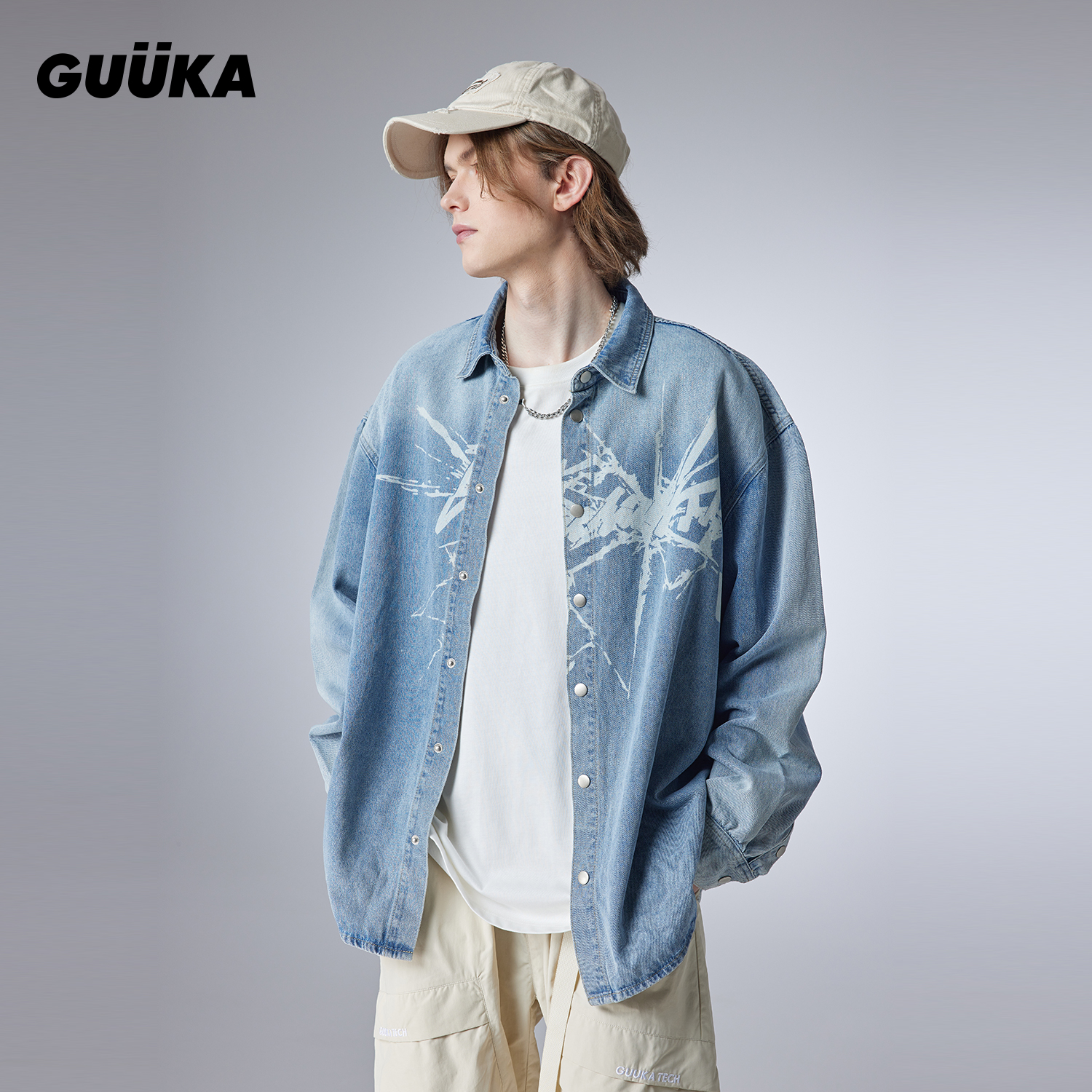 GUUKA复古做旧牛仔衬衫