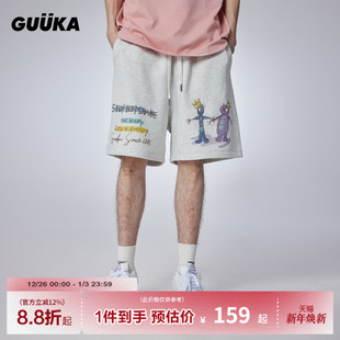 中裤 新款 青少年美式 五分裤 子宽松 GUUKA灰色重磅短裤 运动裤 男夏季