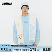 钎城同款 加绒加厚字母刺绣圆领上衣 GUUKA潮牌小羊连帽围巾卫衣男