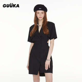 GUUKA黑色收腰西装裙女设计感小众夏潮 后背镂空性感露腰连衣裙女