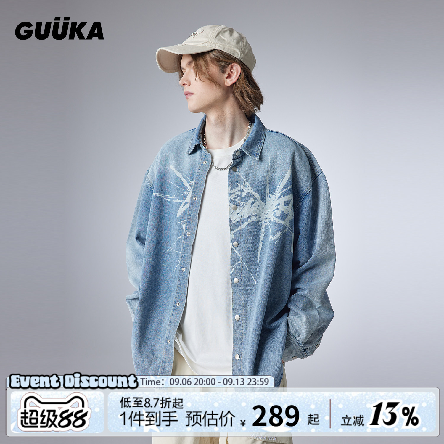 GUUKA复古做旧牛仔衬衫图片