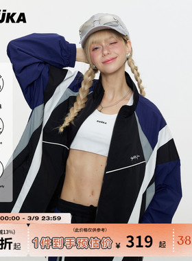 【防水尼龙】郭佳乐同款GUUKA潮牌美式外套女落肩夹克秋 抗菌套装