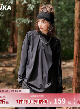 GUUKA TECH机能风黑色半高领长袖T恤男保暖秋冬 情侣户外速干上衣