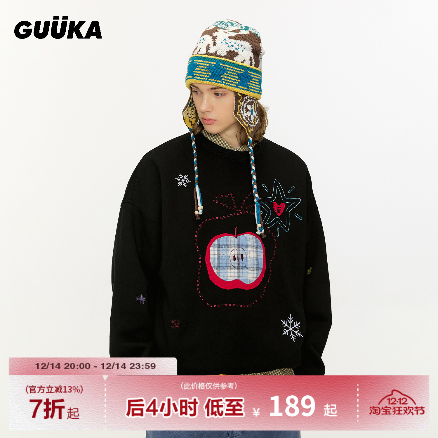 GUUKA苹果刺绣圆领卫衣