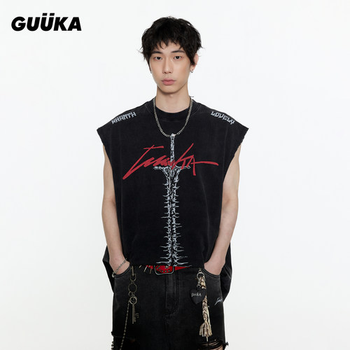 GUUKA黑色美式长剑背心
