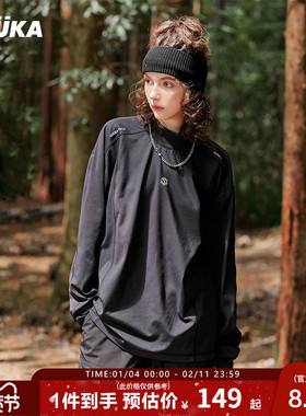 GUUKA TECH机能风黑色半高领长袖T恤男保暖秋冬 情侣户外速干上衣