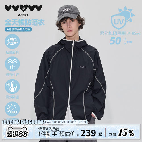 GUUKA黑色冰凉感连帽防晒衣