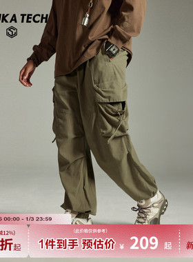 GUUKA TECH机能风军绿色美式工装裤男款春季户外运动束脚裤子宽松