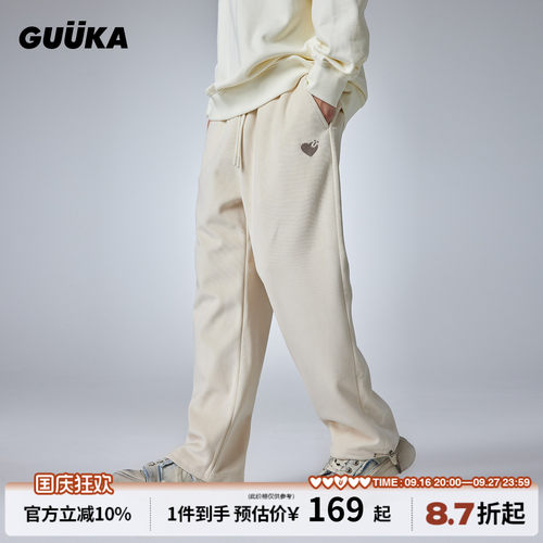 GUUKA爱心刺绣灯芯绒休闲裤