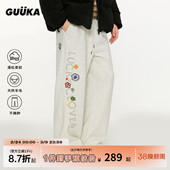 子绵羊毛运动直筒裤 GUUKA灰色美式 刺绣堆堆裤 男冬季 加厚加绒卫裤