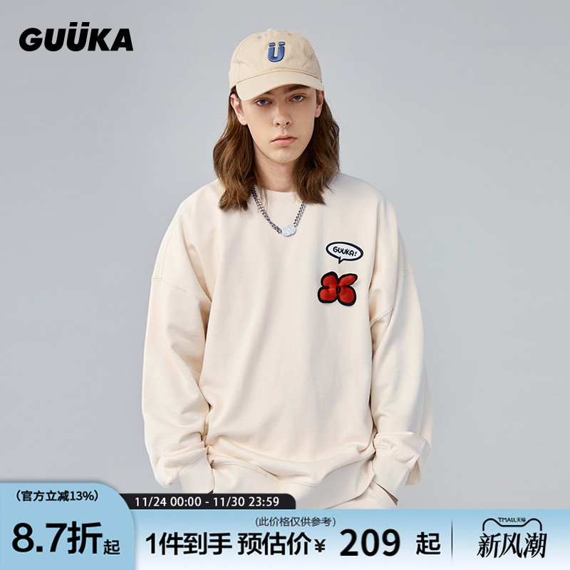 GUUKA花卉趣味涂鸦落肩卫衣