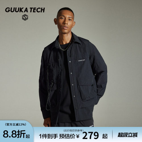GUUKATECH黑色工装长袖衬衫