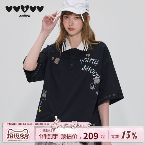 GUUKA黑色小狗短袖polo衫