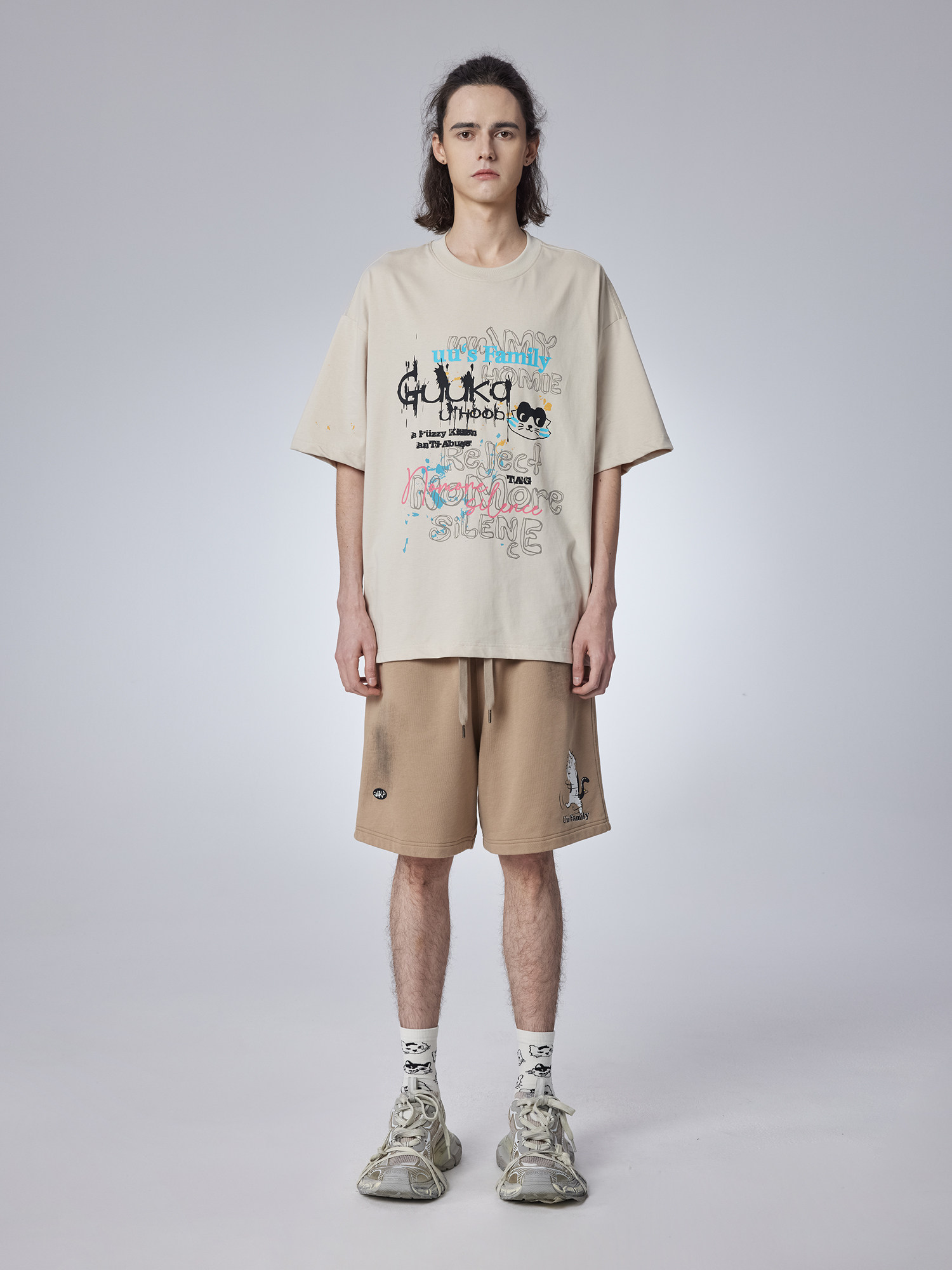 GUUKA TRENDY BRAND KHAKI HEAVY SHORTS MENS COTTON SUMMER NEW AMERICAN RETRO CAT CROPPED PANTS ARE LOOSE