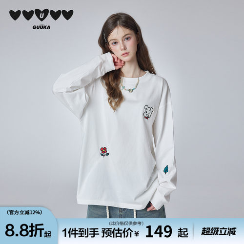 GUUKA小狗圆领长袖T恤