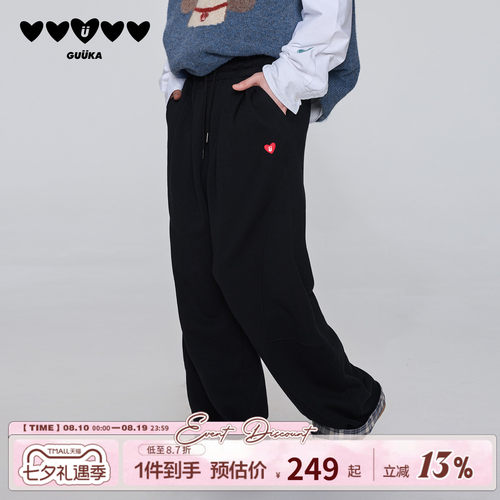 GUUKA街头松弛感格纹裤脚弯刀裤