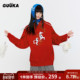 GUUKA马年本命年衣服红色花卉刺绣卫衣女 加绒加厚落肩连帽衫 宽松