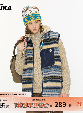 傅铂涵同款GUUKA费尔岛棉马甲男冬季羊羔绒外套潮 棉服女马夹保暖