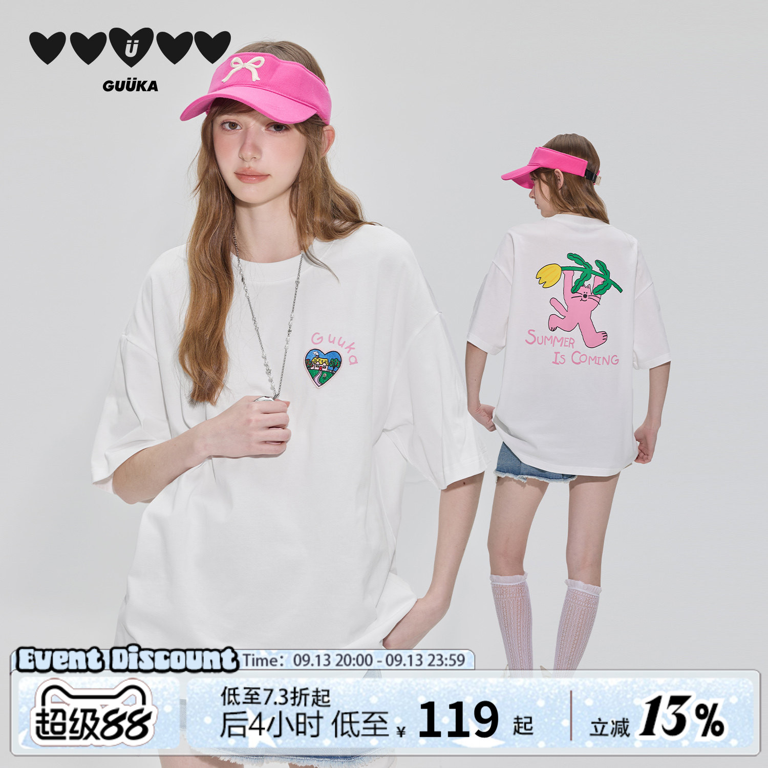 GUUKA抽象猫咪短袖T恤图片
