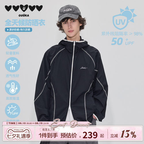 GUUKA黑色冰凉感连帽防晒衣