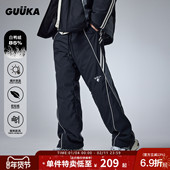 GUUKA黑色东北防寒羽绒裤 宽松 条纹刺绣加厚直筒滑雪裤 男冬季 新款