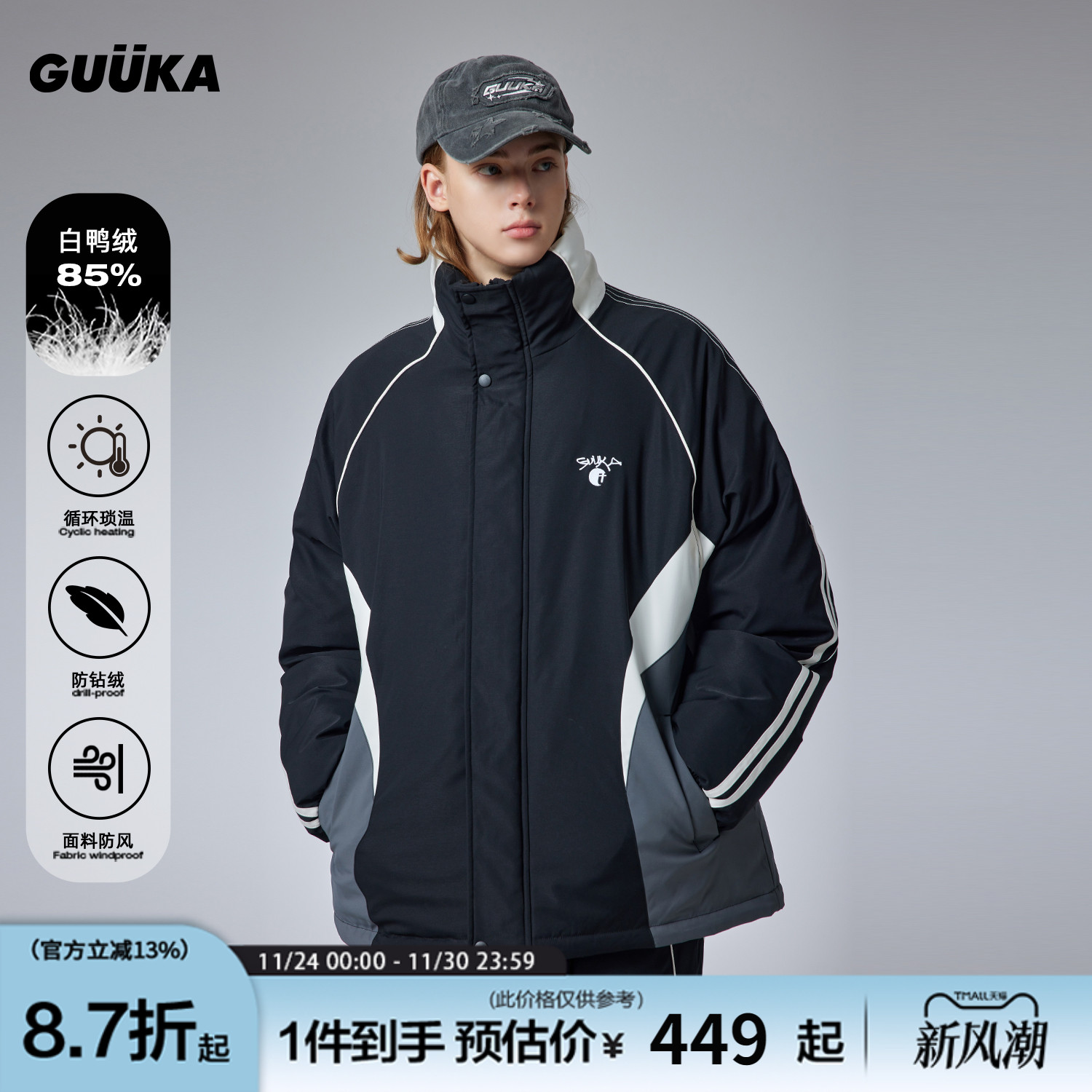 GUUKA美式条纹立领羽绒服