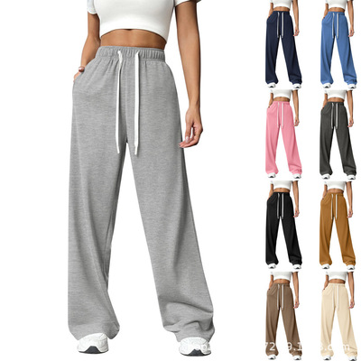 Women loose straight leg wide leg sports pants女阔腿运动长裤