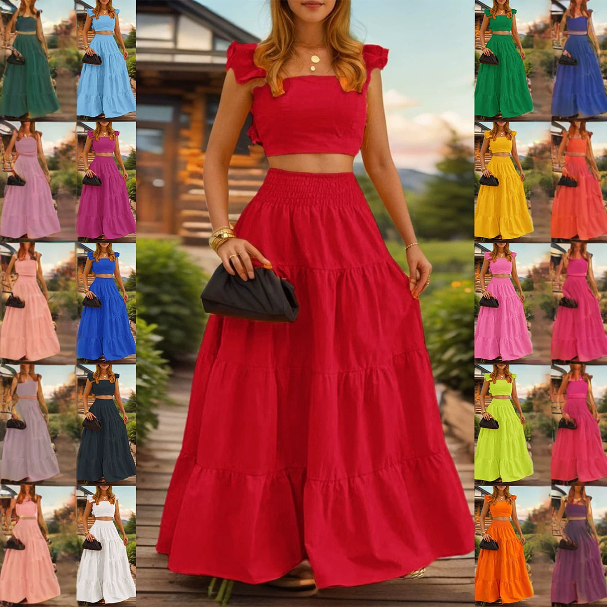 Two piece set of camisole skirt女性感法式吊带裙两件套连衣裙